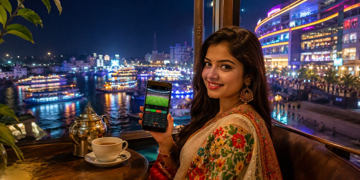 পহেলা বৈশাখে ঢাকায় স্মার্টফোনে game khelo গেমস উপভোগ করছেন একজন তরুণ